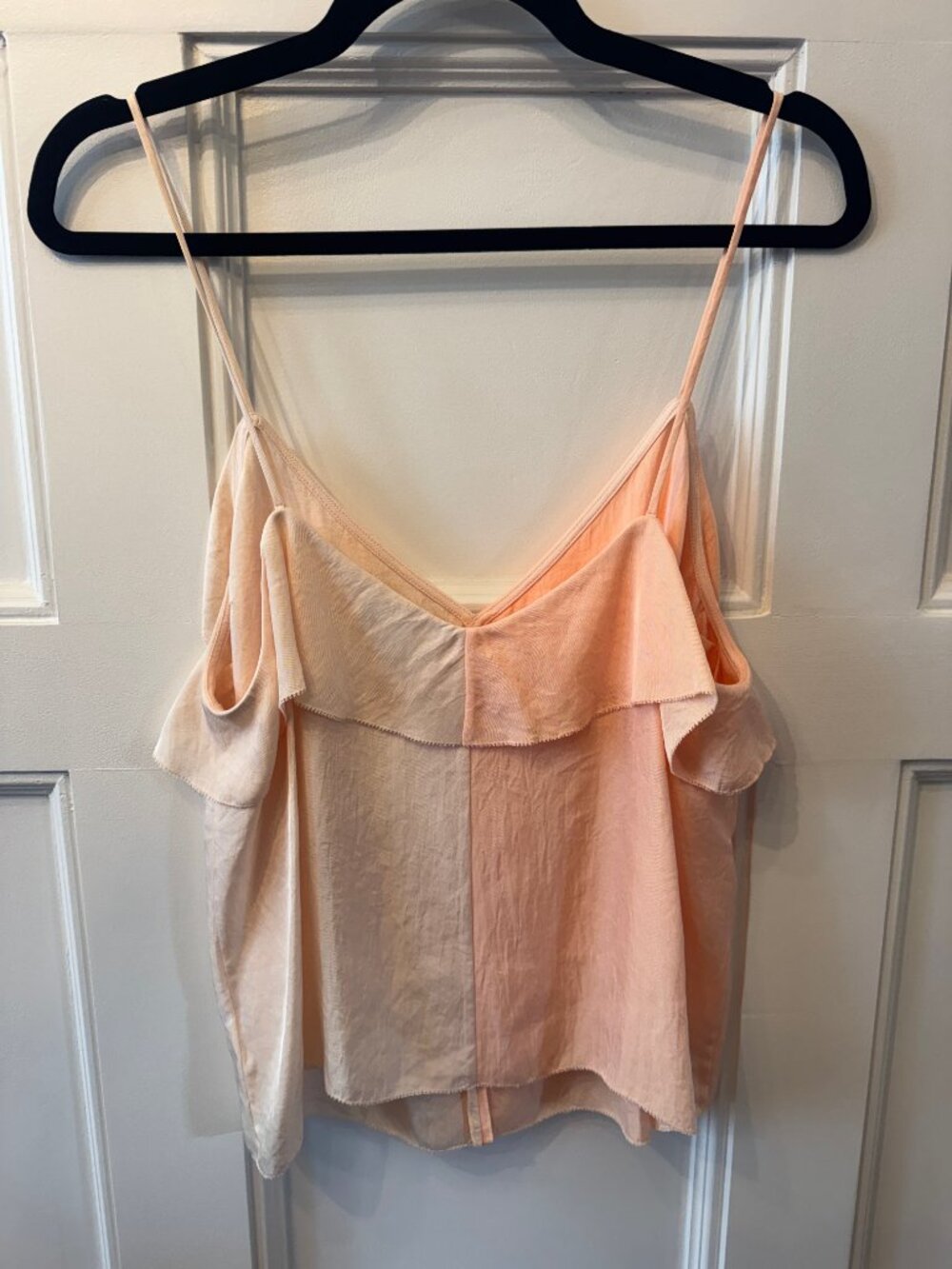 rag & bone Posta Two-Tone Ruffle Top | Bright Peach | Large - Picture 3 of 5